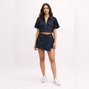 Zara Dark Blue Cropped Denim Skort Set Sz. XS/S